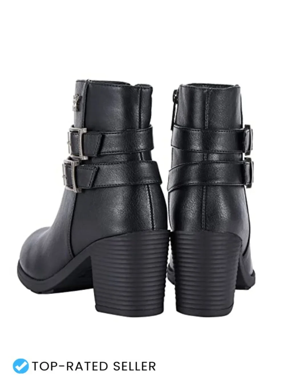 Women's Faux Leather Ankle Boots with Chunky Heel & Side Zipper